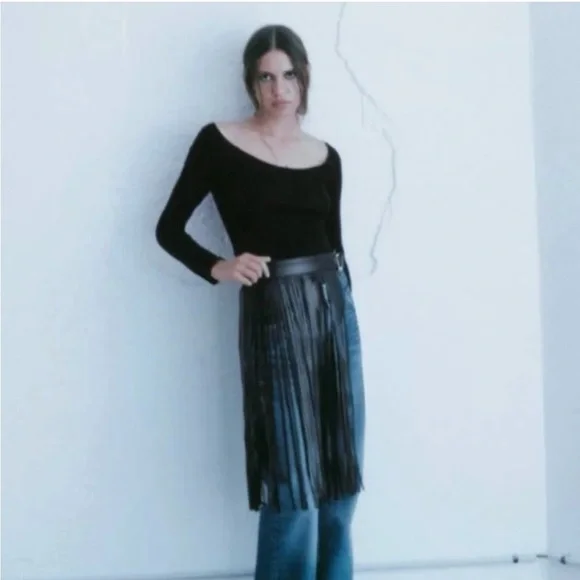 Fringed Leather Belt SPECIAL EDITION Black Bloggers Fav. Size 30 - Picture 5 of 7